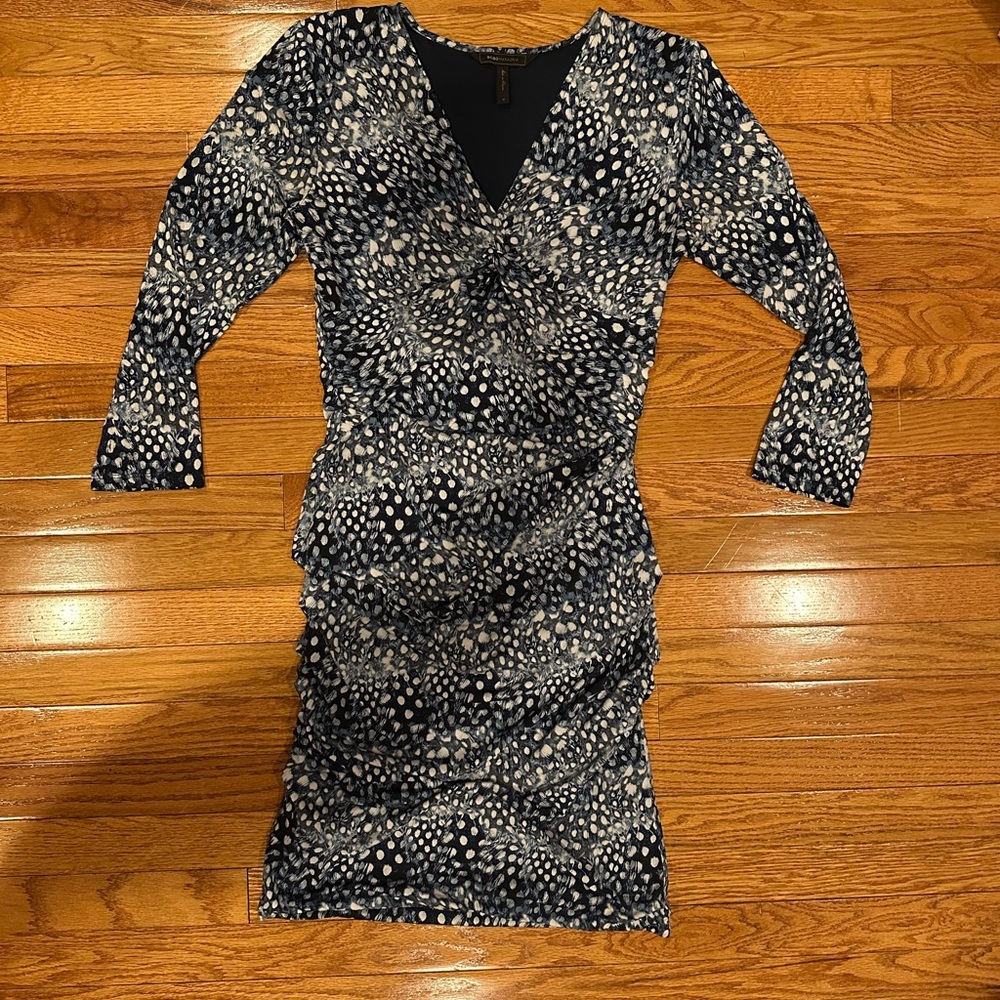 BCBGMaxAzria Blue and White Long Sleeve Dress